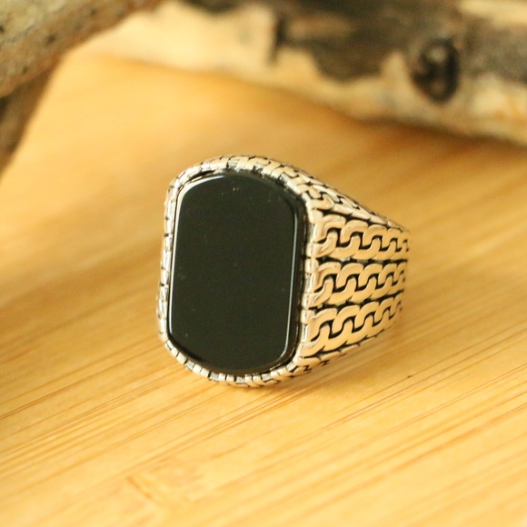 925Sterling Silver Men's Ring Onyx stone - Picture 2 of 7